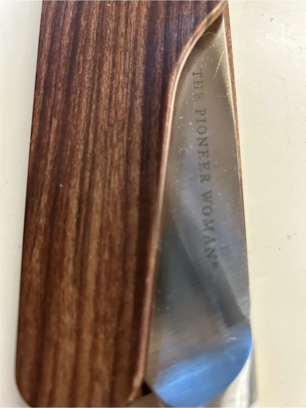 Pioneer Woman nakiri knife White Speckled Handle with Wooden Sheath